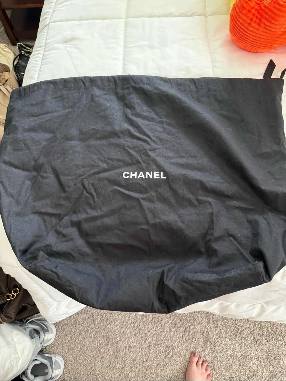 CHANEL Black and White Logo Large Fabric Dust Bag